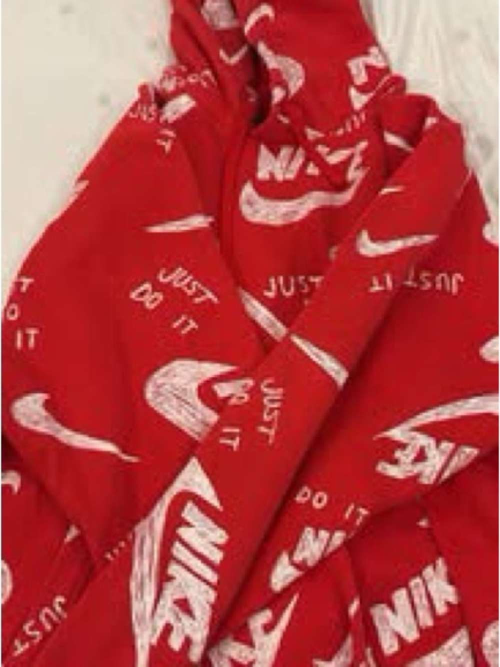 Nike Red Hoodie with White Allover Swoosh and 'Just Do It' Print